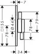 Hansgrohe Mischerkörper in Chrom für Unterputzinstallation, geeignet für zwei Verbraucher; schematische Darstellung mit Abmessungen.